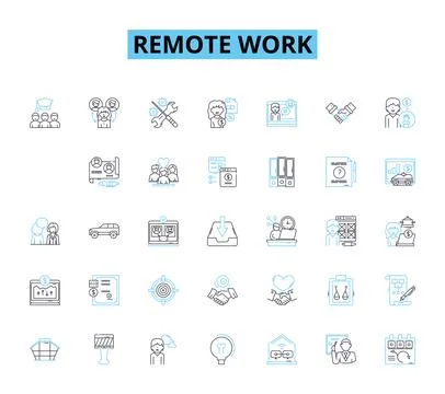 Remote work linear icons set. Flexibility, Virtual, Telecommute, Distance Stock Illustration