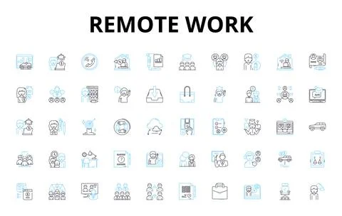 Remote work linear icons set. Flexibility, Virtual, Telecommute, Distance Stock Illustration