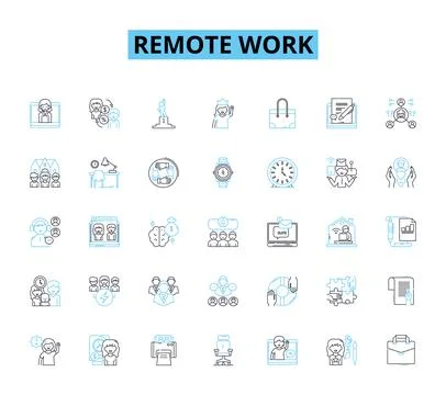 Remote work linear icons set. Flexibility, Virtual, Telecommute, Distance Stock Illustration