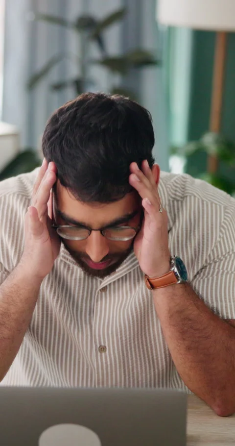 Remote work, man and stress in home for call center pressure, difficult client Stock Footage 337536093