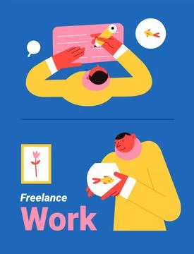 Remote work, a man writes at his desk Illustrazione stock