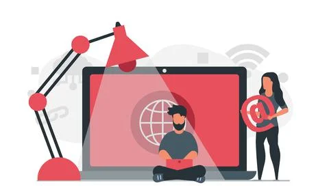 Remote work in the modern world. Internet work for people as a lifestyle. Tel 스톡 일러스트