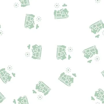 Remote work on nature glyph seamless pattern Stock Illustration
