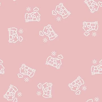 Remote work on nature line seamless pattern Stockillustratie