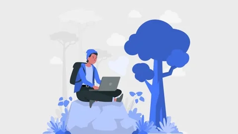 Remote Work in Nature – Working from Anywhere Concept Illustration Stock Footage 311096561