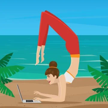 Remote work on the ocean coast Stock Illustration