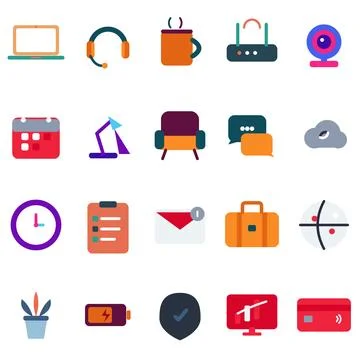 Remote Work Office Setup and Digital Collaboration Vector Library Stock Illustration