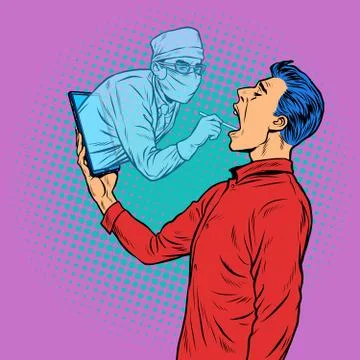 Remote work online help. doctor takes a swab from the throat Stock Illustration