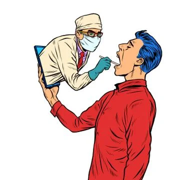 Remote work online help. doctor takes a swab from the throat Illustrazione stock