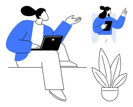 Remote work, online learning, communication, teamwork, productivity, digital  Stock Illustration