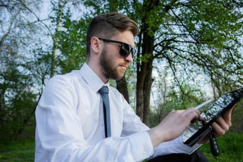 Remote work online. Work outside the office Stock Photos