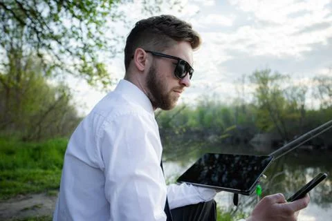Remote work online. Work outside the office Stock Photos