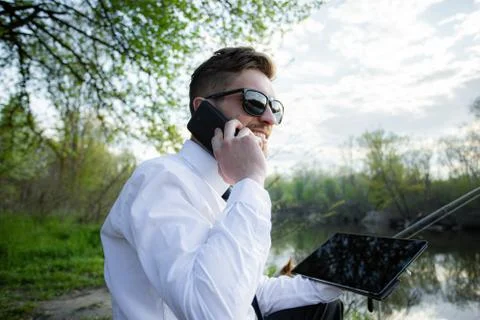 Remote work online. Work outside the office Stock Photos