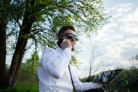 Remote work online. Work outside the office Stock Photos