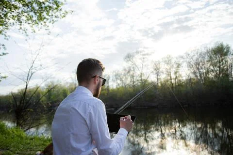 Remote work online. Work outside the office Stock Photos