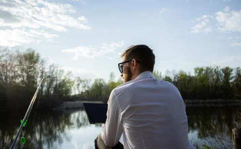 Remote work online. Work outside the office Stock Photos