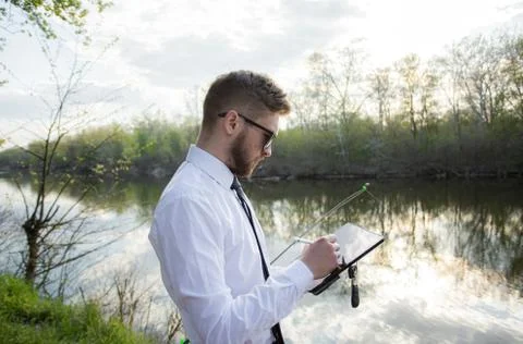 Remote work online. Work outside the office Stock Photos