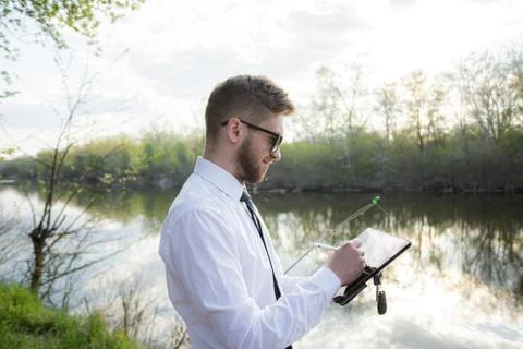 Remote work online. Work outside the office Stock Photos