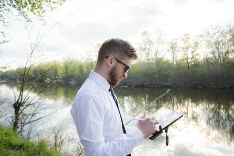 Remote work online. Work outside the office Stockfoto's