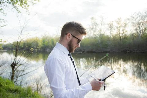 Remote work online. Work outside the office Stock Photos