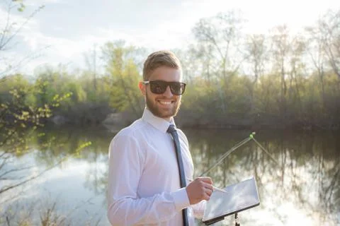 Remote work online. Work outside the office Stock Photos