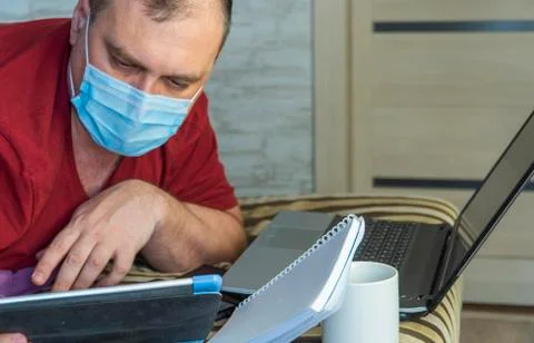 Remote work or distance learning. business man working from home 스톡 사진