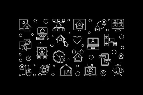 Remote Work outline vector concept horizontal illustration Stock Illustration