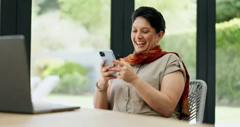 Remote work, phone and happy woman Stock Video Pond5