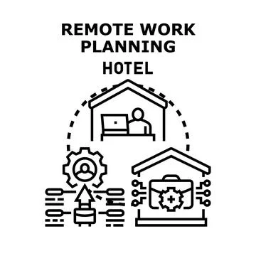 Remote work planning and hotel accommodation concept Stock Illustration