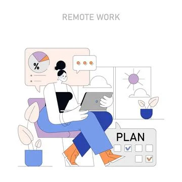 Remote Work planning. Vector illustration. 스톡 일러스트