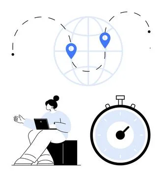 Remote Work Productivity Global Connectivity and Efficient Time Management .. Stock Illustration
