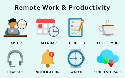 Remote Work &amp; Productivity icon set Stock Illustration