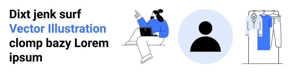 Remote Work, Profile Icon, and Fashion Design Elements with Sample Text Stock Illustration