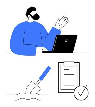 Remote work, project planning, digital collaboration, goal setting, task trac 스톡 일러스트