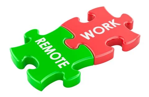 Remote Work, puzzle pieces. 3D rendering Stock Illustration