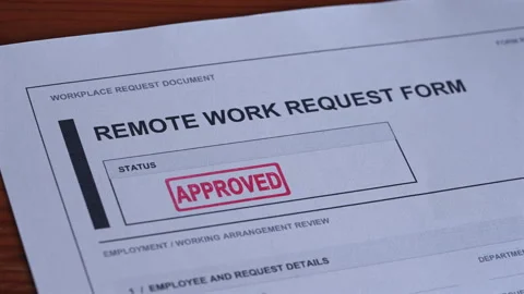 Remote Work Request Form Approved Stamp Coming Down On Document Stock Footage 345636178