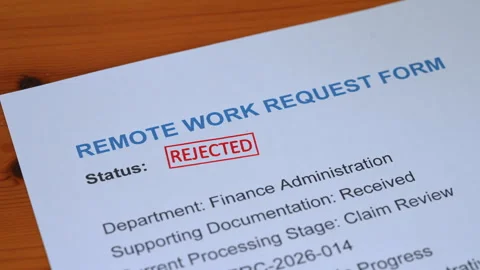 Remote Work Request Form Rejected Stamp Coming Down on Document Stock Footage 342938971