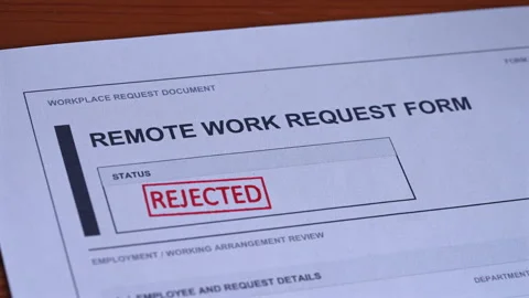 Remote Work Request Form Rejected Stamp Coming Down On Document Stock Footage 345638259