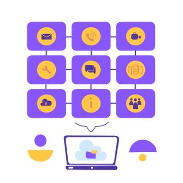 Remote work service, flat vector landing page template. Teamwork concept. Stock Illustration