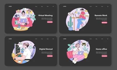 Remote Work set. Flat vector illustration. Illustrazione stock