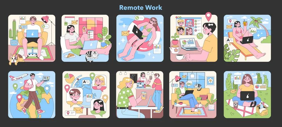 Remote Work set. Flat vector illustration Illustrazione stock