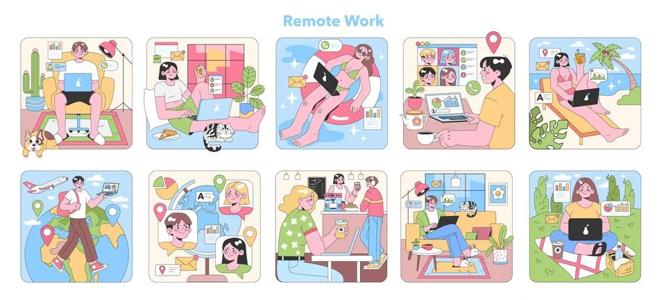 Remote Work set. Flat vector illustration イラスト素材