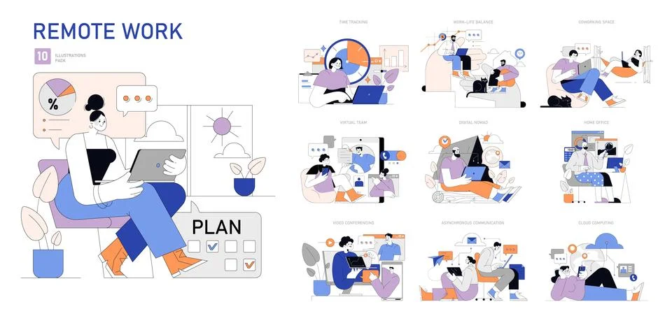 Remote Work set. Vector illustration. イラスト素材