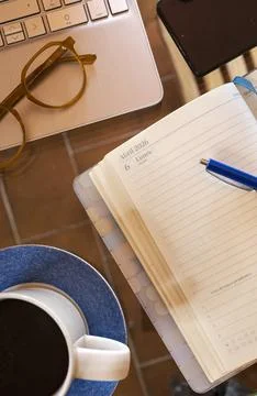 Remote work setup planning tasks for productivity Foto stock