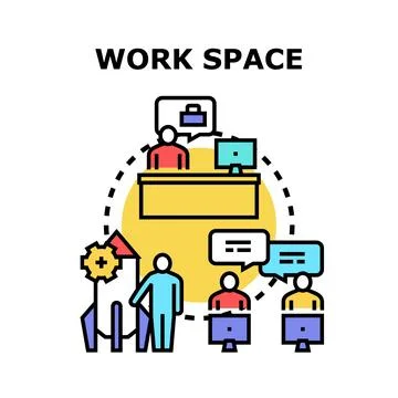 Remote work space organizing business collaboration process Stock Illustration