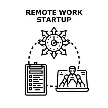 Remote work startup concept managing flexible time and digital tasks Stock Illustration