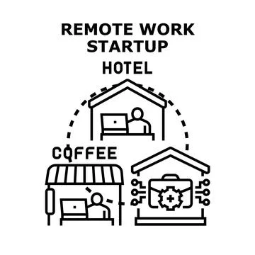 Remote work startup hotel and coffee shop concept Illustrazione stock