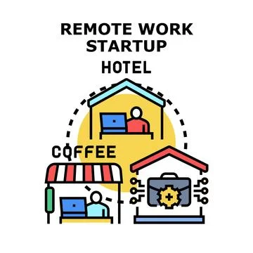 Remote work startup hotel and coffee shop concept Stock Illustration