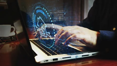 Remote work symbol and man typing keyboard Stock Footage 337538123