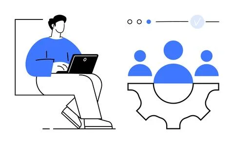 Remote work, team collaboration, online management, workplace productivity, d Stock Illustration